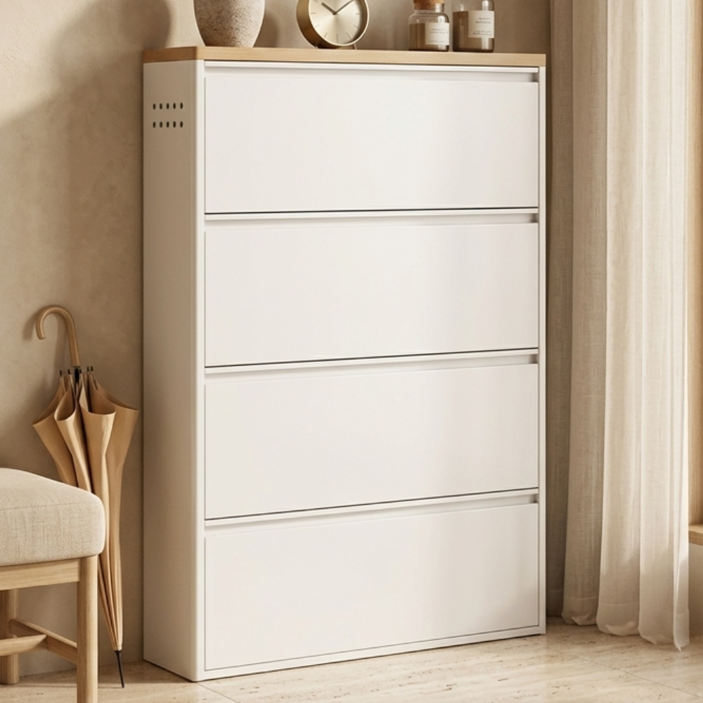 Sleek Minimalist Shoe Storage Cabinet with Flip Drawers | Ridorn-Shoe Storage-Ridorn