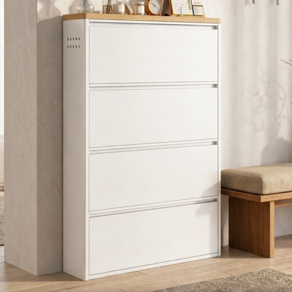 Sleek Minimalist Shoe Storage Cabinet with Flip Drawers | Ridorn-Shoe Storage-Ridorn