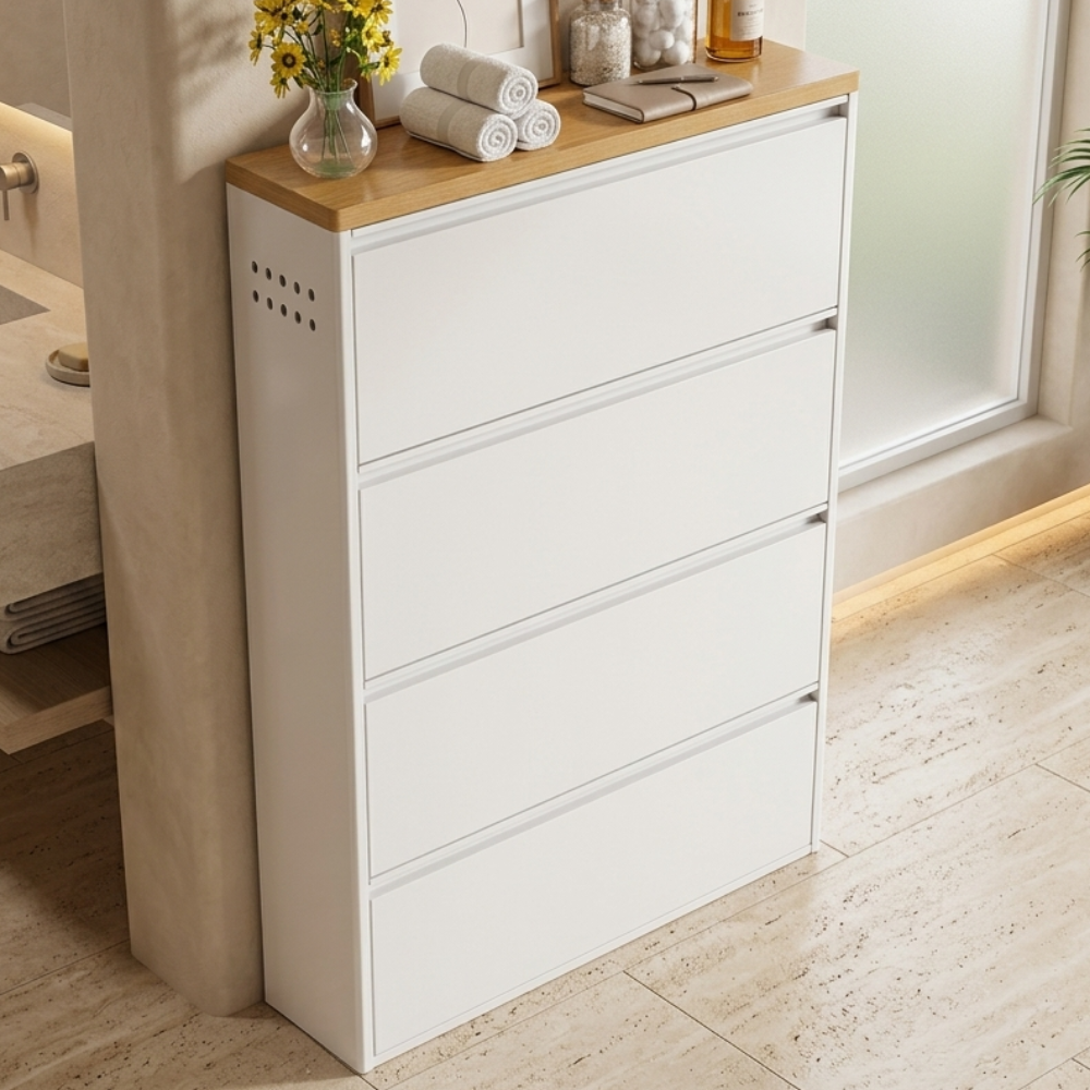 Sleek Minimalist Shoe Storage Cabinet with Flip Drawers | Ridorn-Shoe Storage-Ridorn