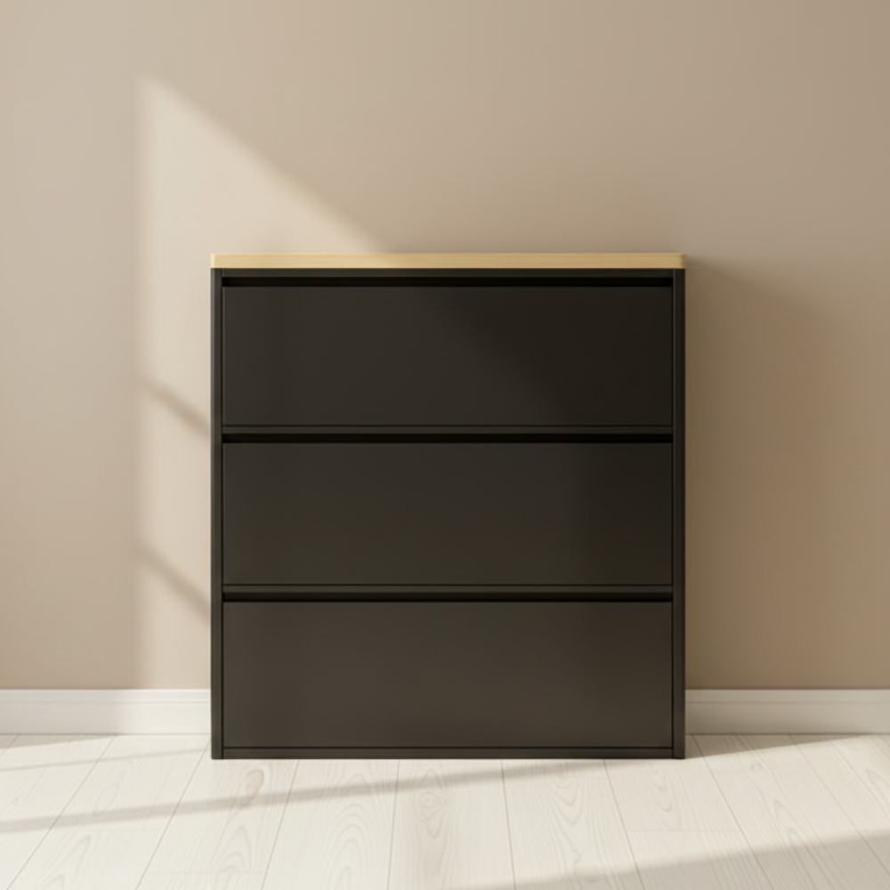 Sleek Minimalist Shoe Storage Cabinet with Flip Drawers | Ridorn-Shoe Storage-Ridorn