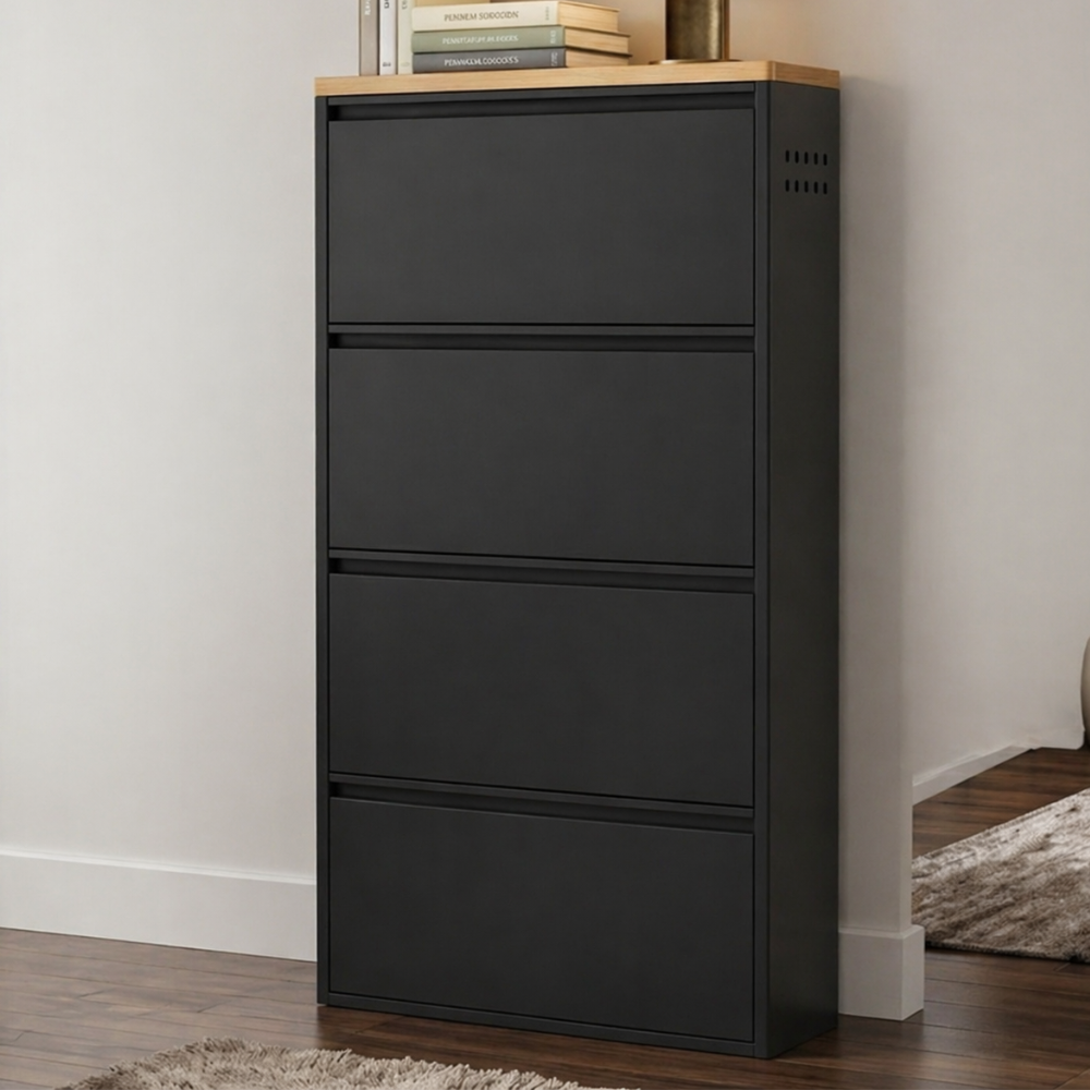 Sleek Minimalist Shoe Storage Cabinet with Flip Drawers | Ridorn-Shoe Storage-Ridorn