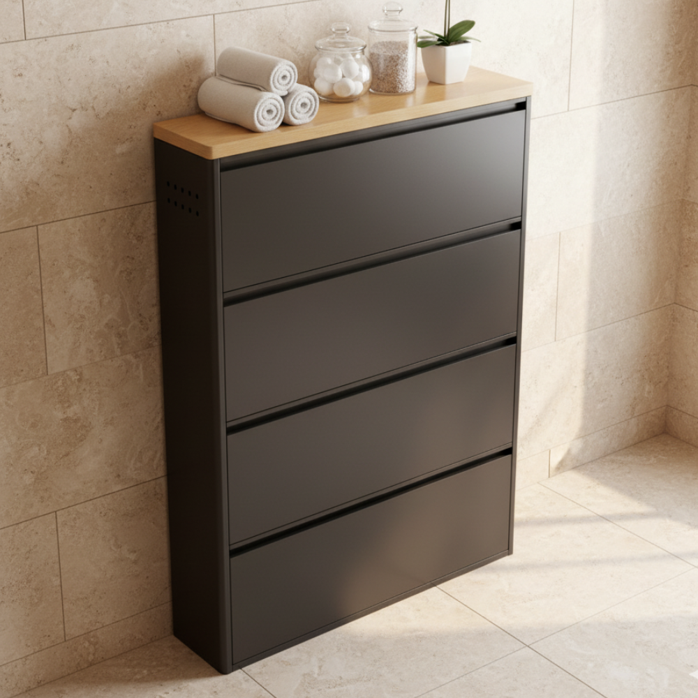 Sleek Minimalist Shoe Storage Cabinet with Flip Drawers | Ridorn-Shoe Storage-Ridorn