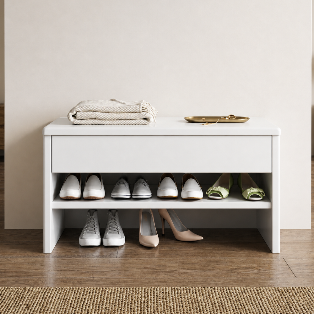 Sleek Modern Minimalist Shoe Storage Cabinet with Drawer | Ridorn-Shoe Storage-Ridorn