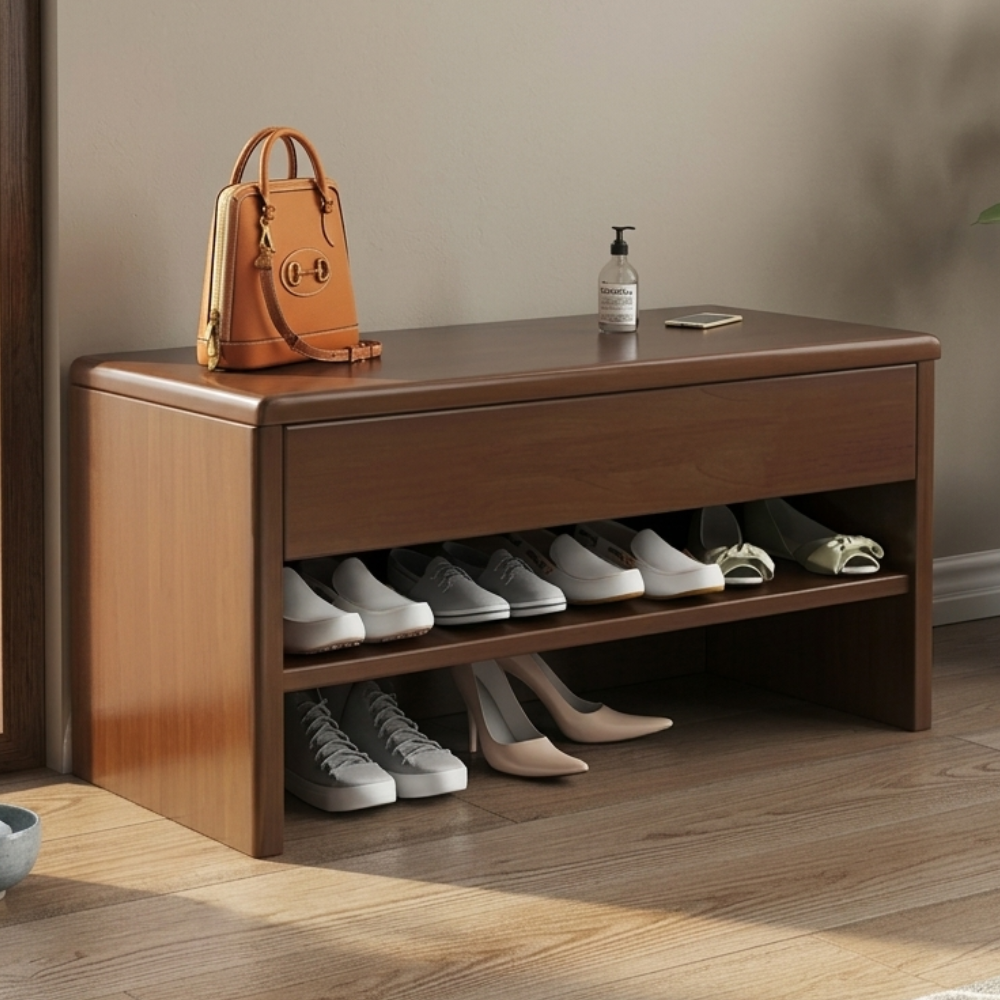 Modern minimalist shoe storage cabinet walnut front view