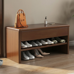 Modern minimalist shoe storage cabinet walnut front view