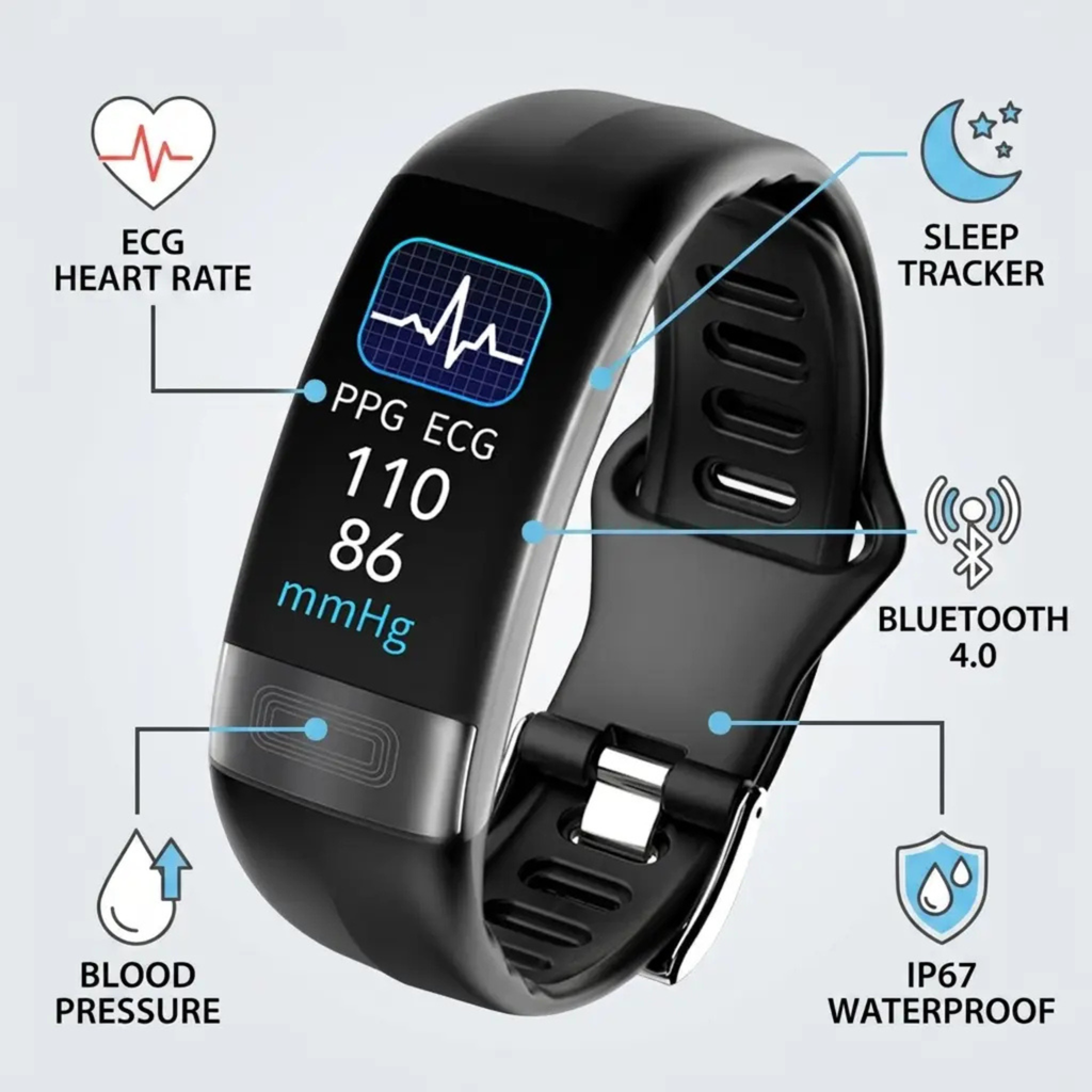 Smart Health Bracelet, Heart Rate & Sleep Tracking Fitness Watch with Activity Monitor-Ridorn