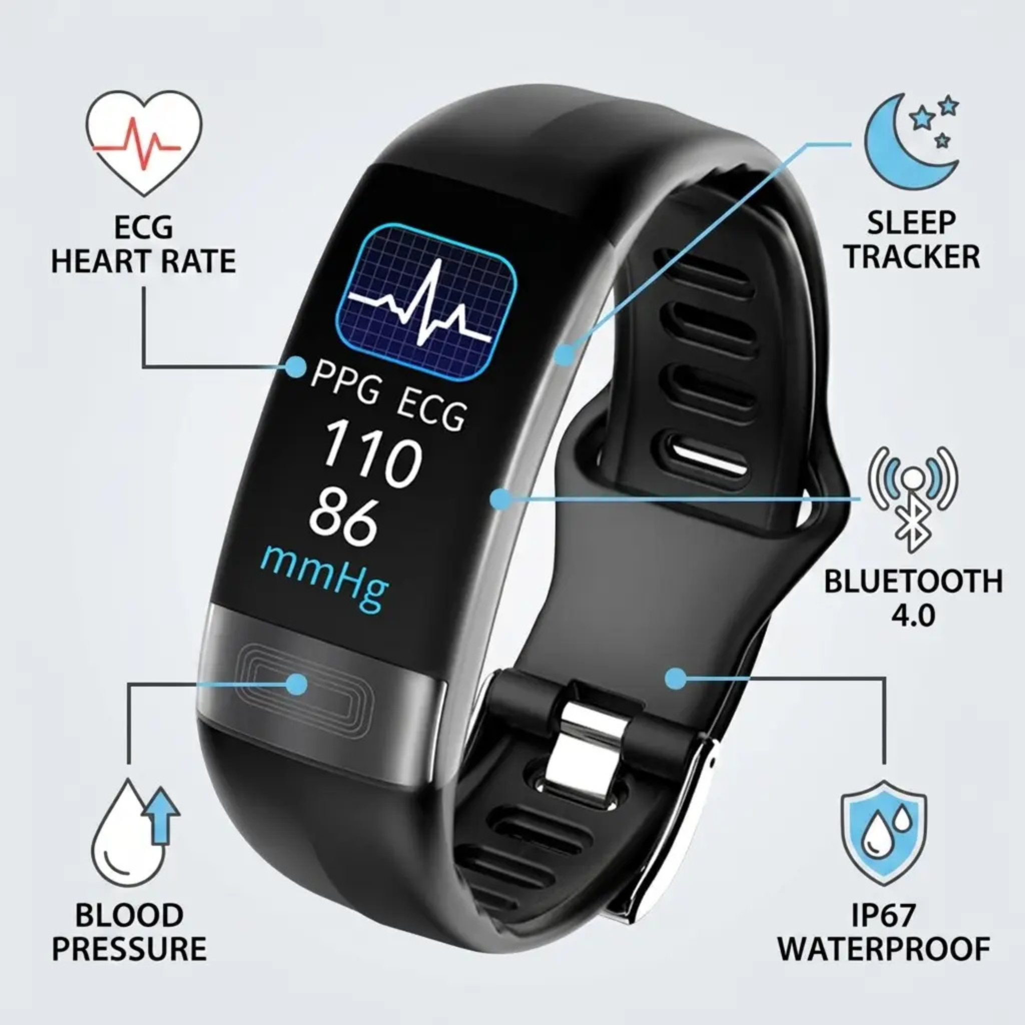 Smart Health Bracelet, Heart Rate & Sleep Tracking Fitness Watch with Activity Monitor-Ridorn
