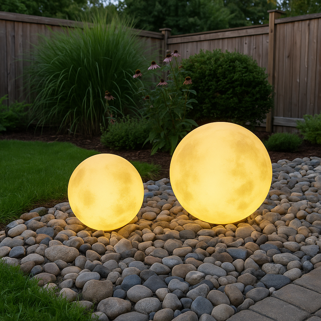 Outdoor solar-powered moon lamp eco-friendly design studio view