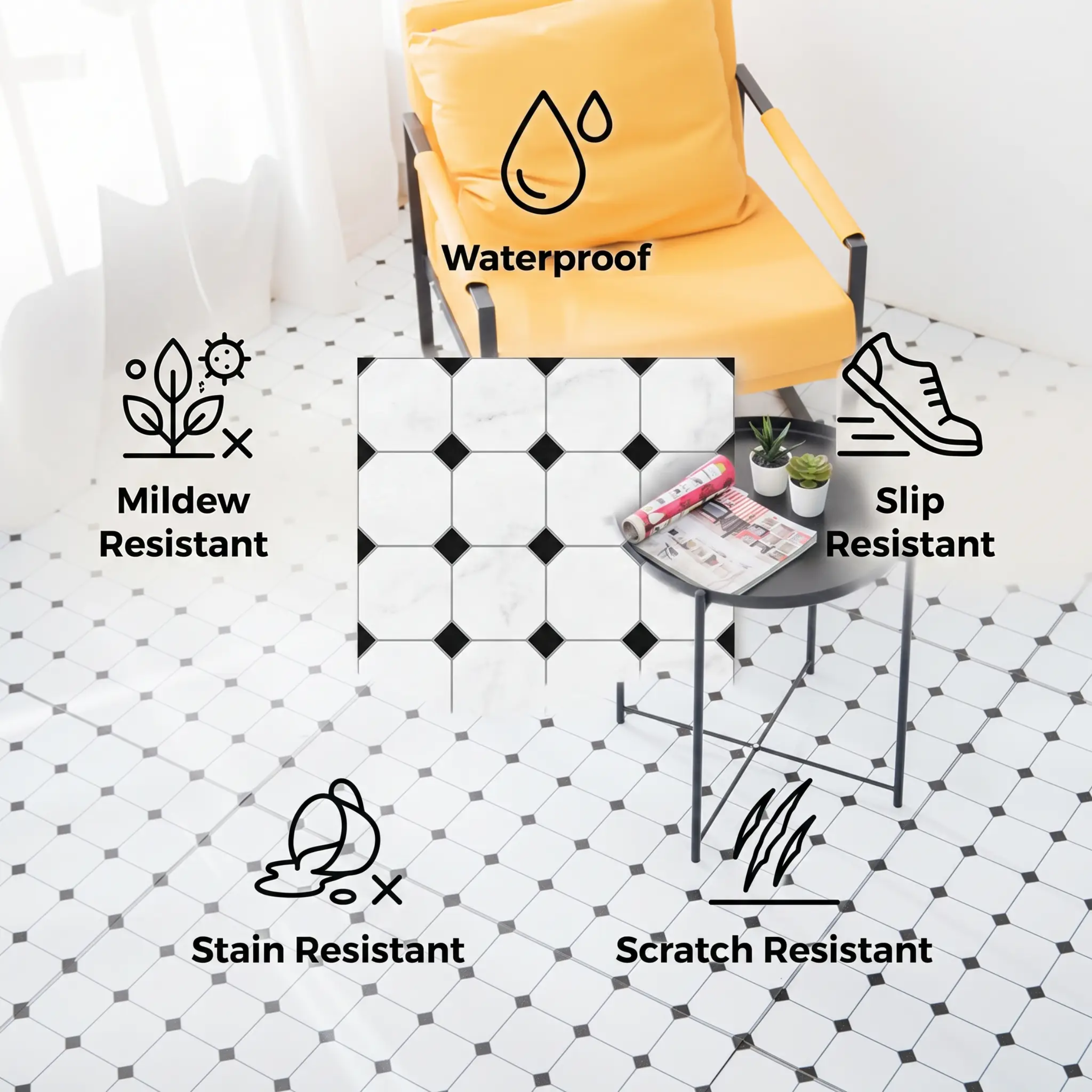 Stone Look Vinyl Flooring Peel and Stick, Matte PVC Self-Adhesive Floor Tiles for Quick Renovation-Ridorn
