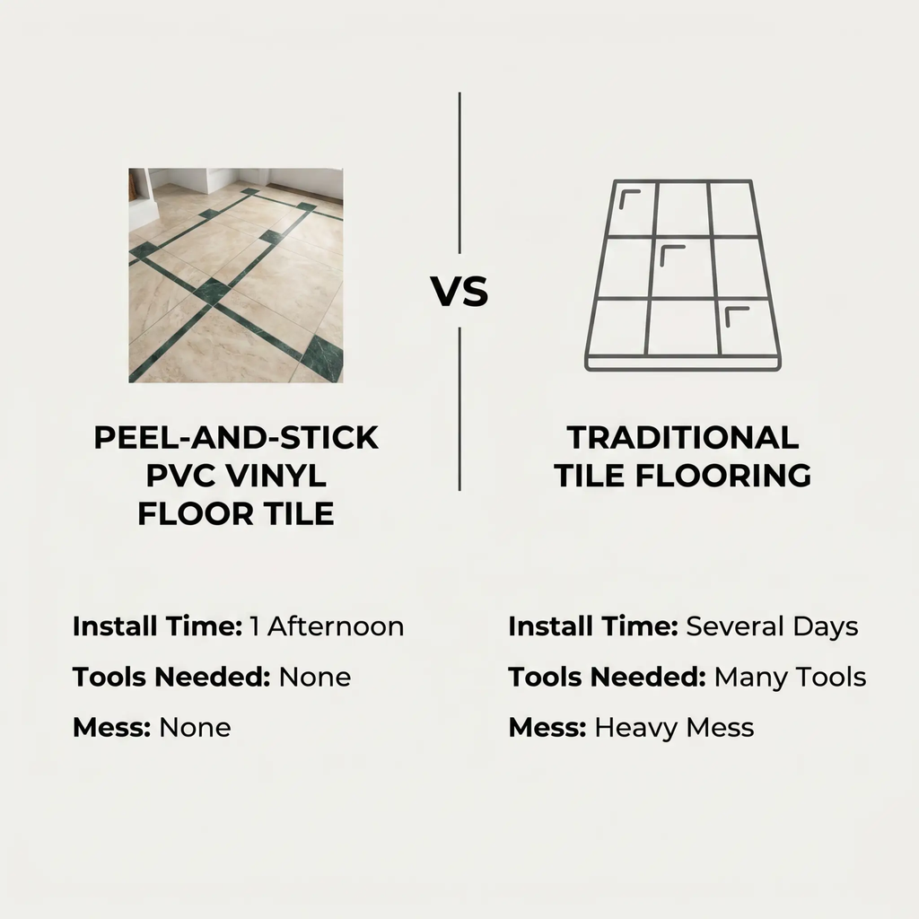Stone Look Vinyl Flooring Peel and Stick, Matte PVC Self-Adhesive Floor Tiles for Quick Renovation-Ridorn