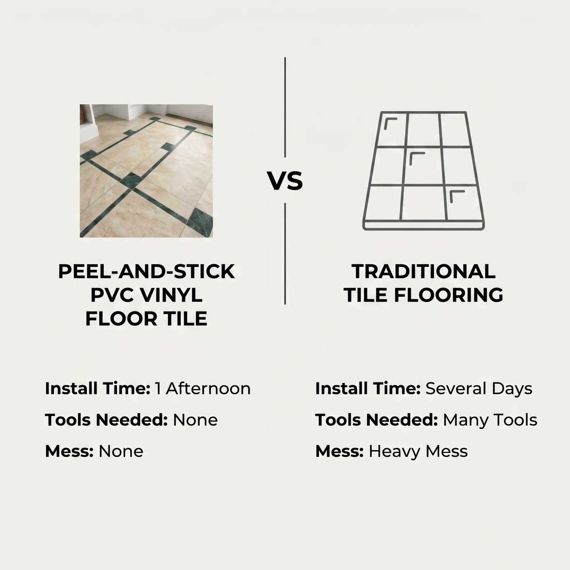 Stone Look Vinyl Flooring Peel and Stick, Matte PVC Self-Adhesive Floor Tiles for Quick Renovation-Ridorn