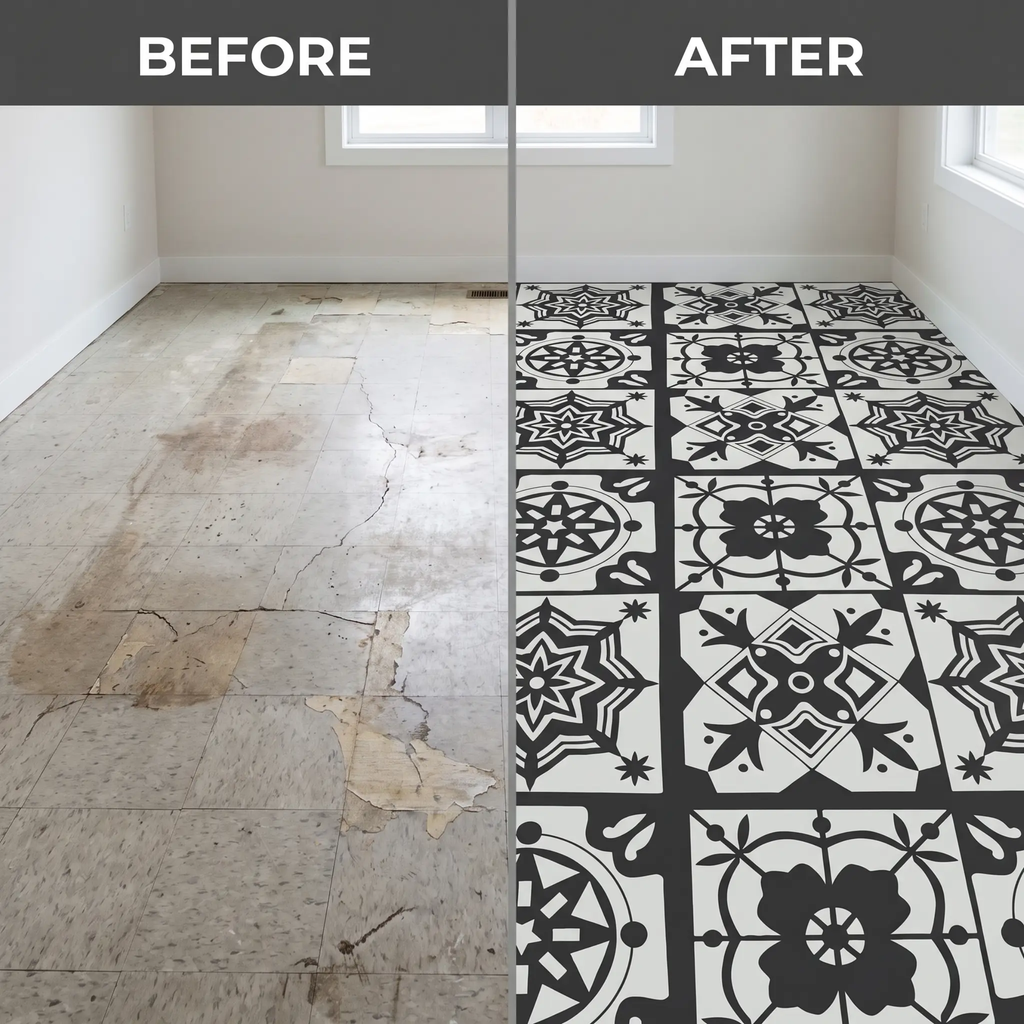 Stone Look Vinyl Flooring Peel and Stick, Matte PVC Self-Adhesive Floor Tiles for Quick Renovation-Ridorn