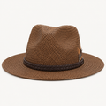 Straw Fedora Hat, Minimalist Coffee-Tone Summer Sun Hat with Modern Fit