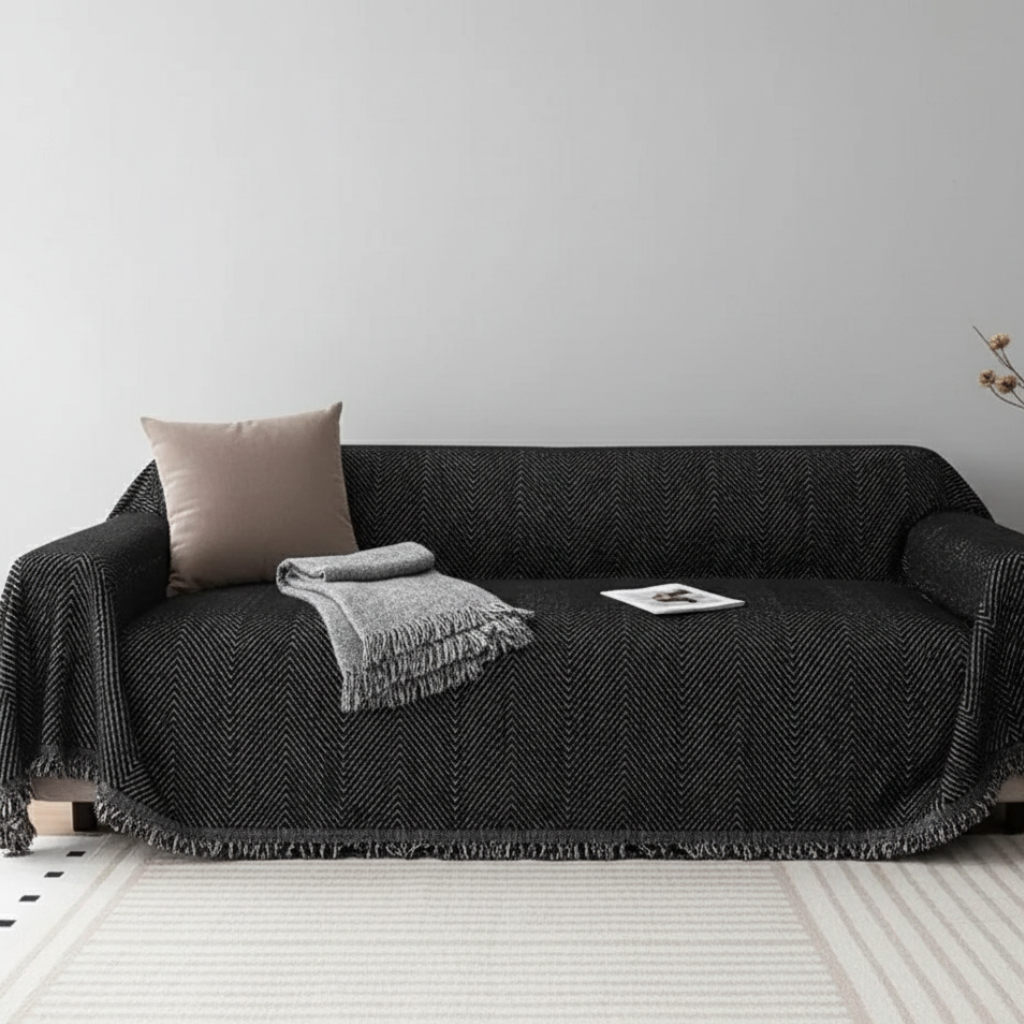 Couch Cover Stripe Herringbone Stylish Durable Front View