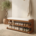 Stylish Bamboo Shoe Storage Bench with Comfortable PU Seat | Ridorn-Shoe Benches-Ridorn