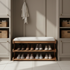 Stylish Bamboo Shoe Storage Bench with Comfortable PU Seat | Ridorn-Shoe Benches-Ridorn