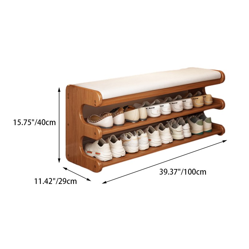 Stylish Bamboo Shoe Storage Bench with Comfortable PU Seat | Ridorn-Shoe Benches-Ridorn