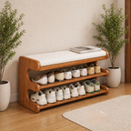 Stylish Bamboo Shoe Storage Bench with Comfortable PU Seat | Ridorn-Shoe Benches-Ridorn