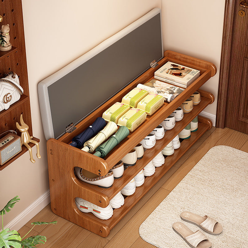 Stylish Bamboo Shoe Storage Bench with Comfortable PU Seat | Ridorn-Shoe Benches-Ridorn