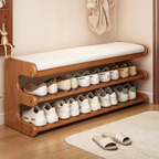 Stylish Bamboo Shoe Storage Bench with Comfortable PU Seat | Ridorn-Shoe Benches-Ridorn