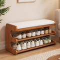 Stylish bamboo shoe storage bench with comfortable PU seat front view
