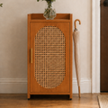 Contemporary tea color shoe storage cabinet with detachable shelves front view