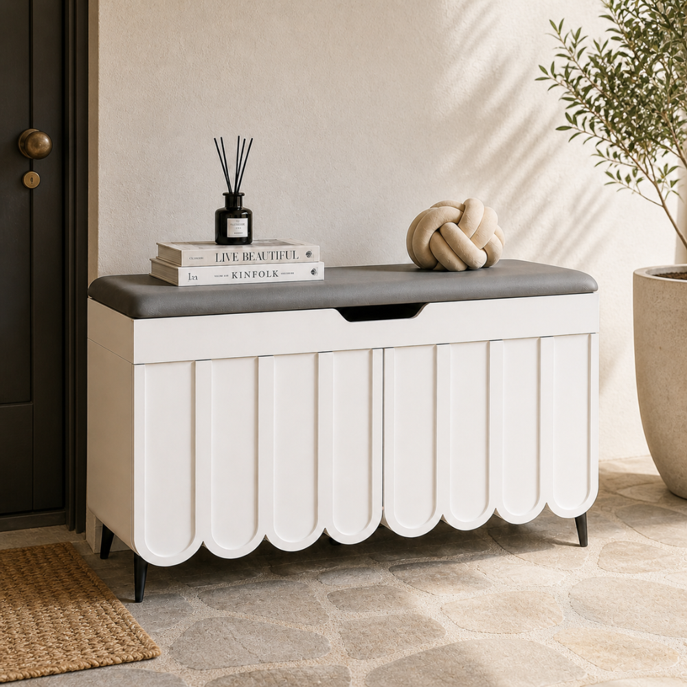 Stylish Entryway Bench with 4-Tier Shoe Storage Solution | Ridorn-Shoe Storage Furniture-Ridorn