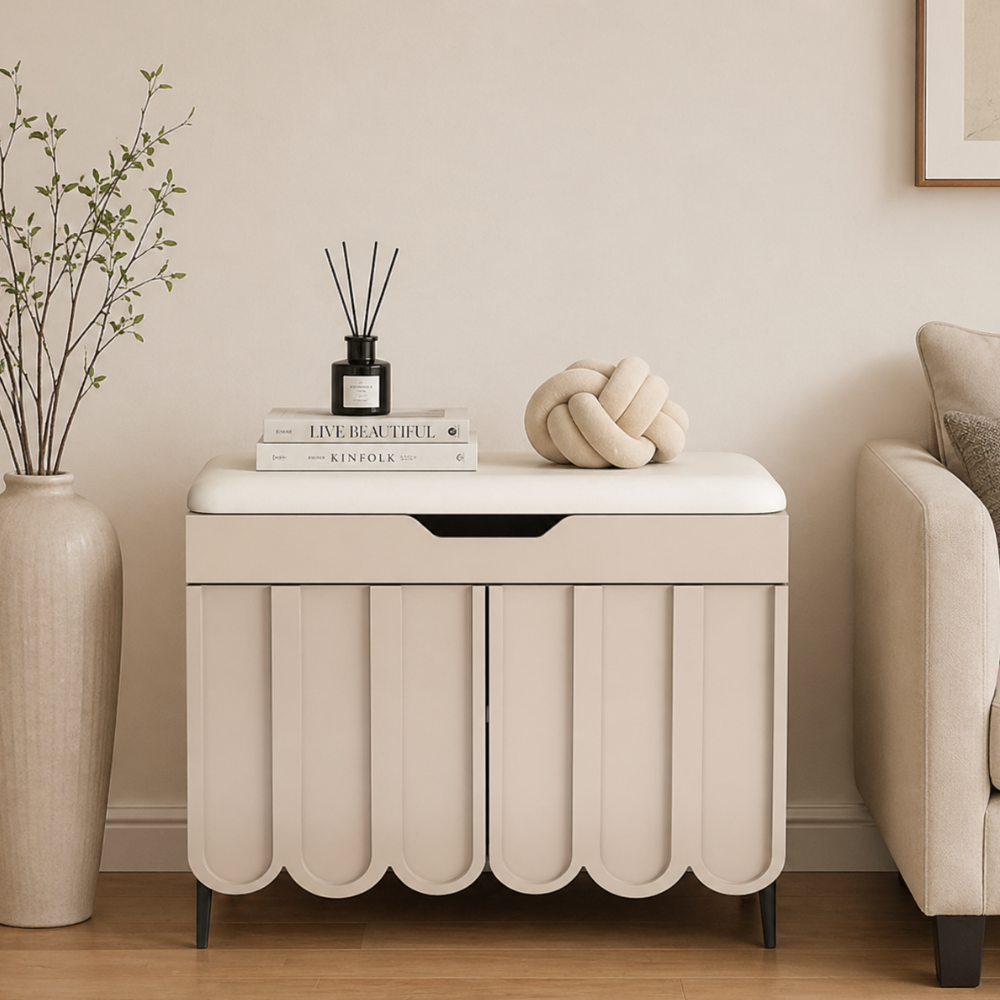 Stylish entryway bench with 4-tier shoe storage solution front view