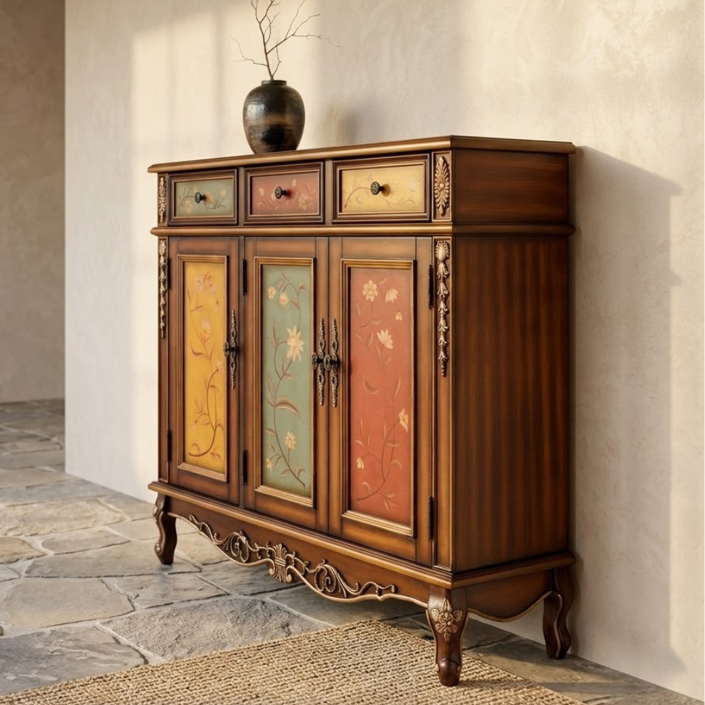 Stylish Solid Wood 4-Tier Shoe Cabinet for Entryway Storage | Ridorn-Shoe Cabinets-Ridorn