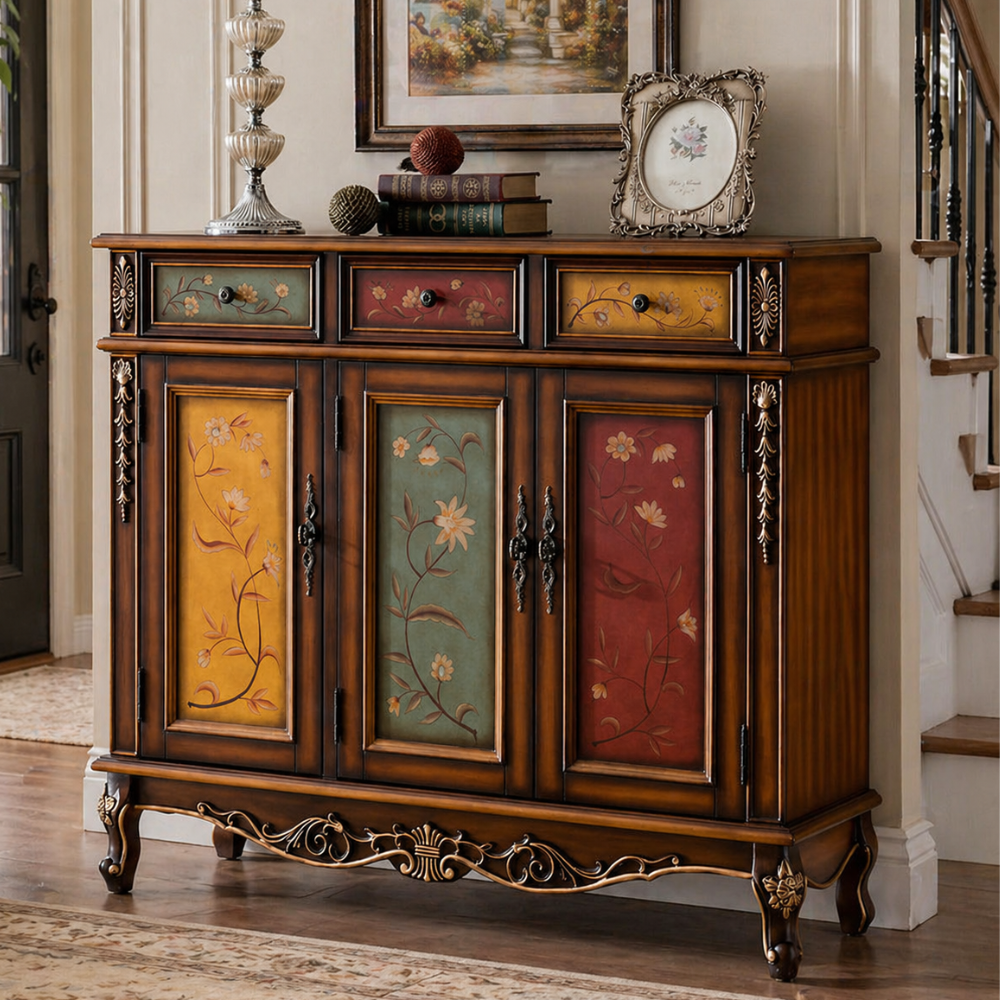 Stylish solid wood 4-tier shoe cabinet front view