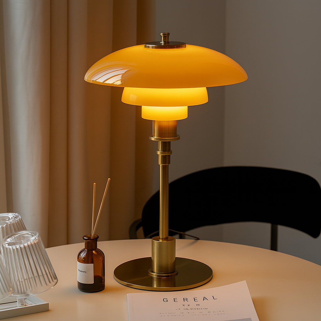 Modern table lamp layered shade front view