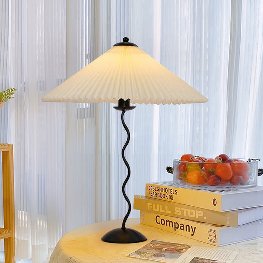 Indoor pleated table lamp with conical shade front view