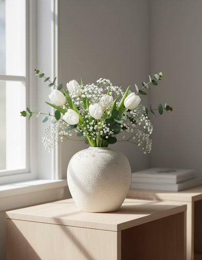 Tall White Ceramic Vase with Sculptural Design for Home | Ridorn