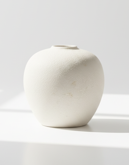 White ceramic vase sculptural design front view