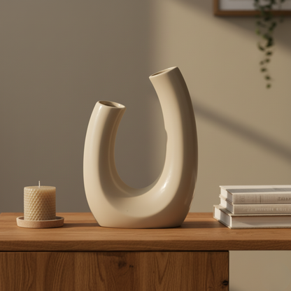 U-Shape Ceramic Decorative Vase for Home and Shelf Styling | Ridorn