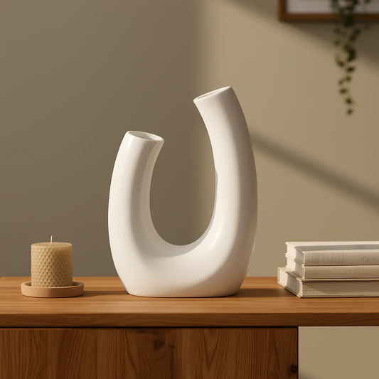 U-Shape ceramic decorative vase front view