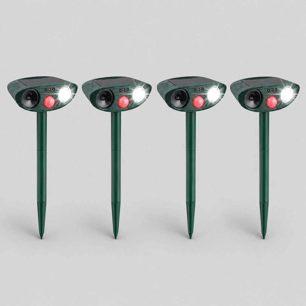 Ultrasonic Deer Repeller 4-Pack, Solar Powered Outdoor Animal Deterrent for Garden