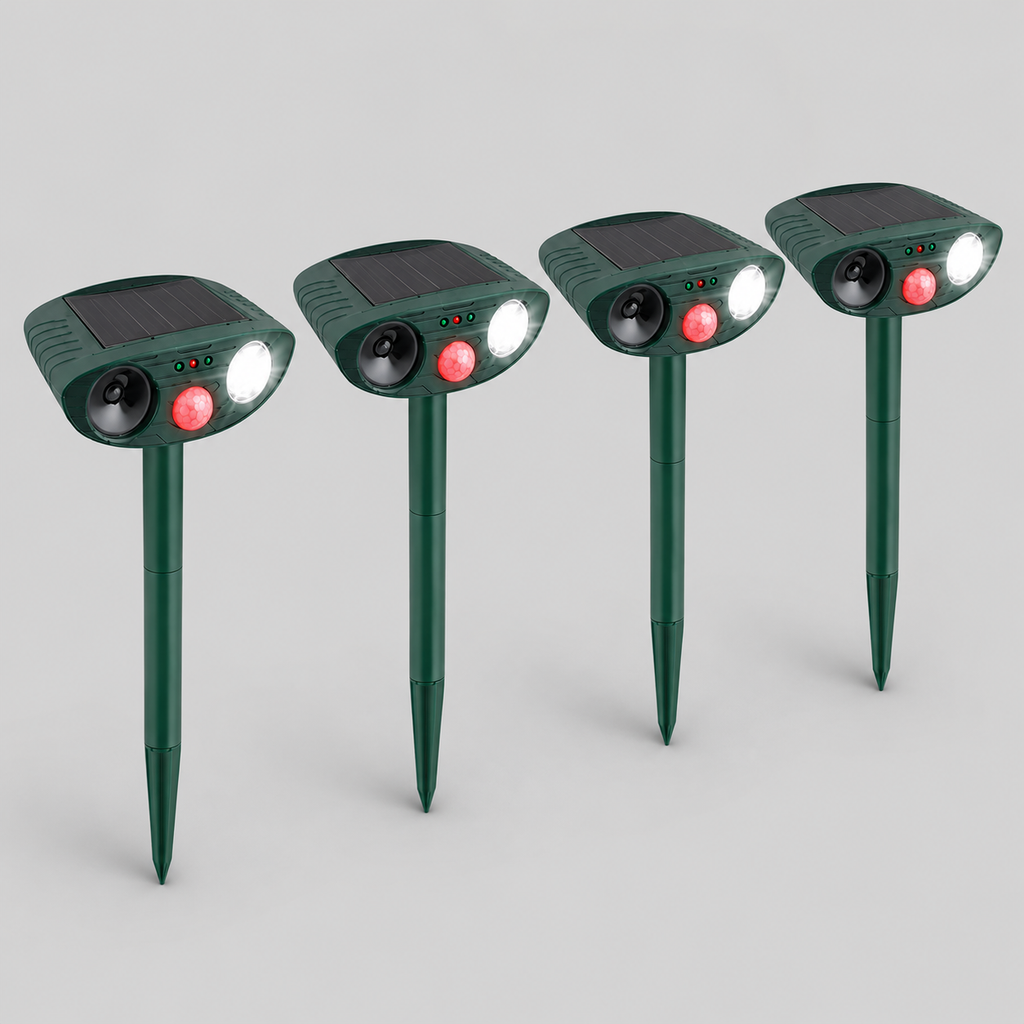 Ultrasonic Deer Repeller 4-Pack, Solar Powered Outdoor Animal Deterrent for Garden