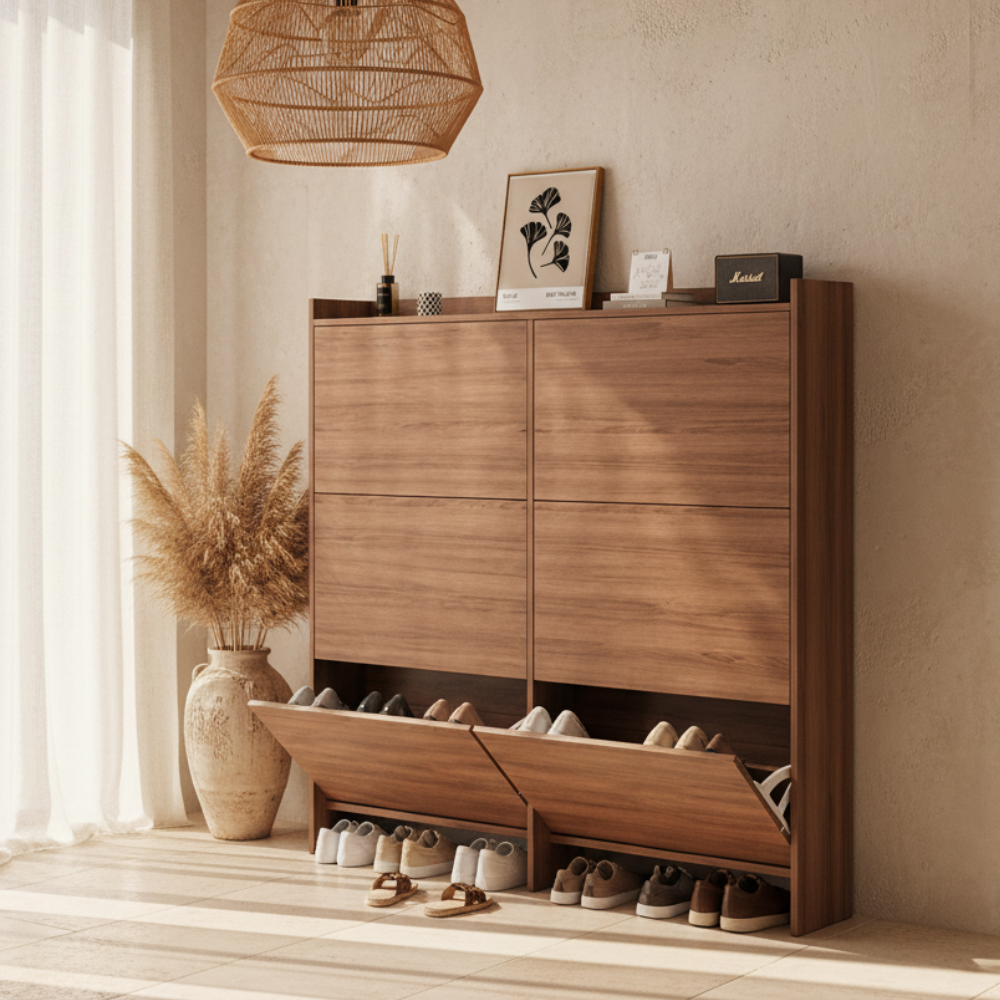Vintage 3-Tier Walnut Shoe Storage Rack for Small Spaces | Ridorn-Shoe Storage-Ridorn