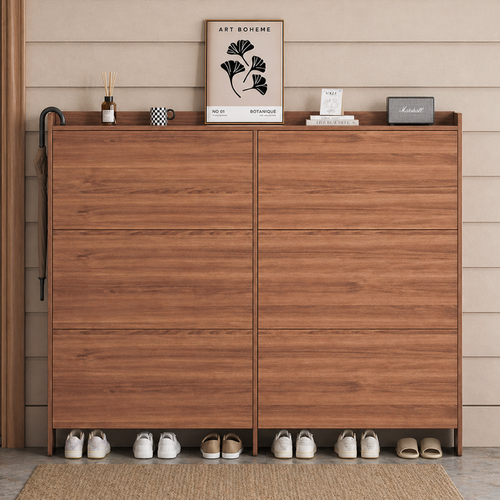 Vintage 3-Tier Walnut Shoe Storage Rack for Small Spaces | Ridorn-Shoe Storage-Ridorn