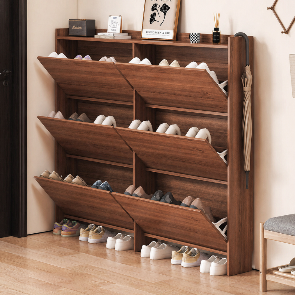 Vintage 3-Tier Walnut Shoe Storage Rack for Small Spaces | Ridorn-Shoe Storage-Ridorn