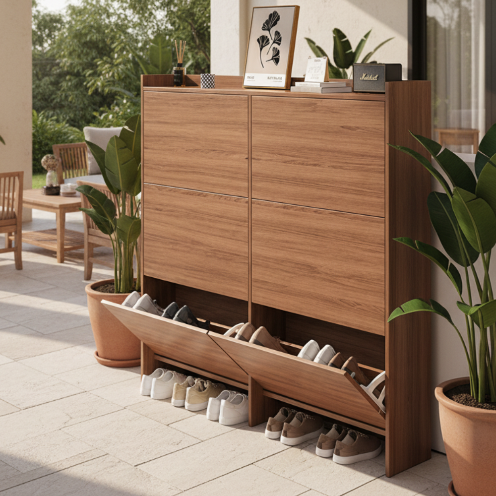 Vintage 3-Tier Walnut Shoe Storage Rack for Small Spaces | Ridorn-Shoe Storage-Ridorn