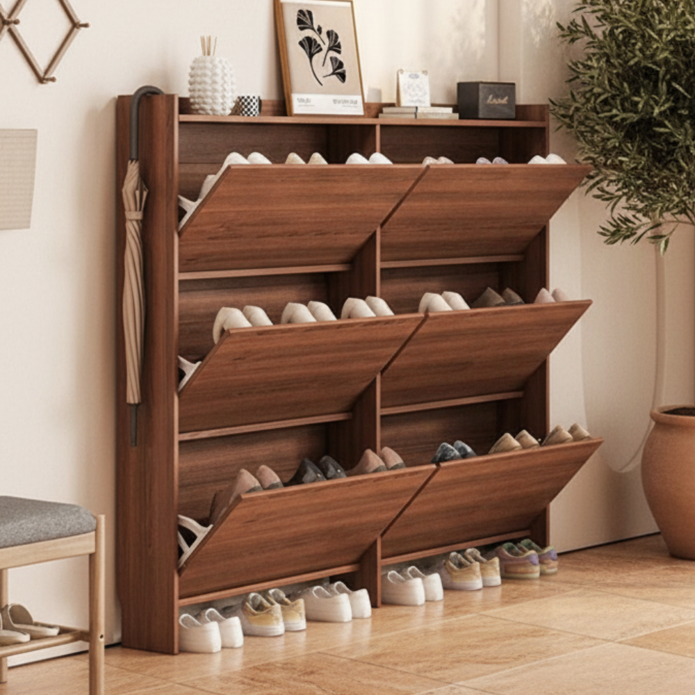 Vintage 3-Tier Walnut Shoe Storage Rack for Small Spaces | Ridorn-Shoe Storage-Ridorn