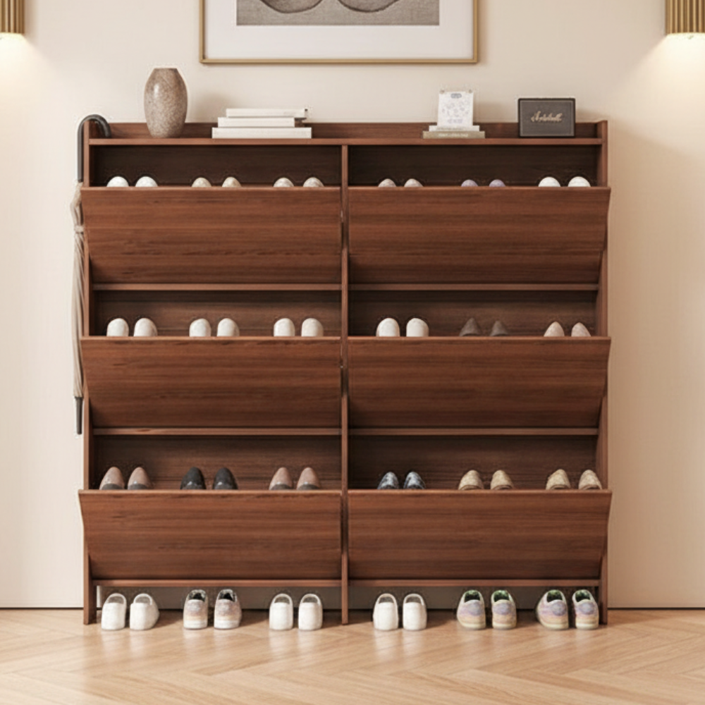 Vintage 3-Tier Walnut Shoe Storage Rack for Small Spaces | Ridorn-Shoe Storage-Ridorn