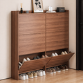 Vintage walnut shoe storage rack 3-tier flip-down front view