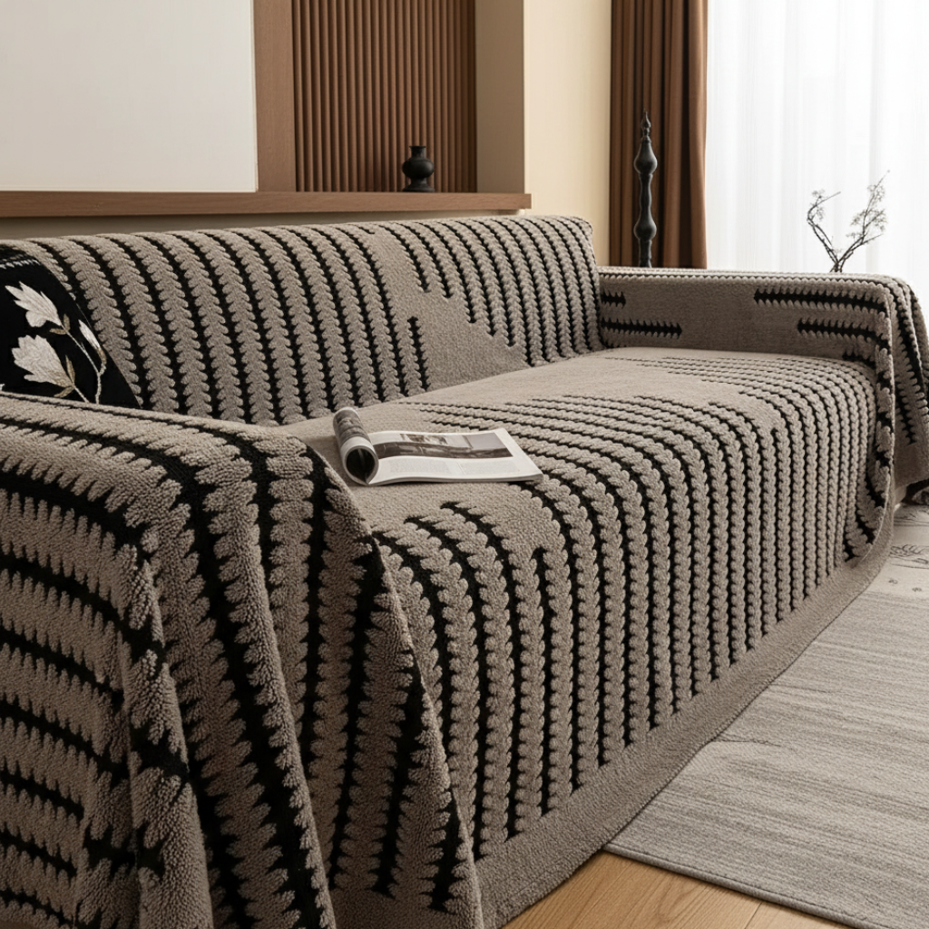 Vintage-Inspired Plush Tufted Couch Cover Non-Slip Front View