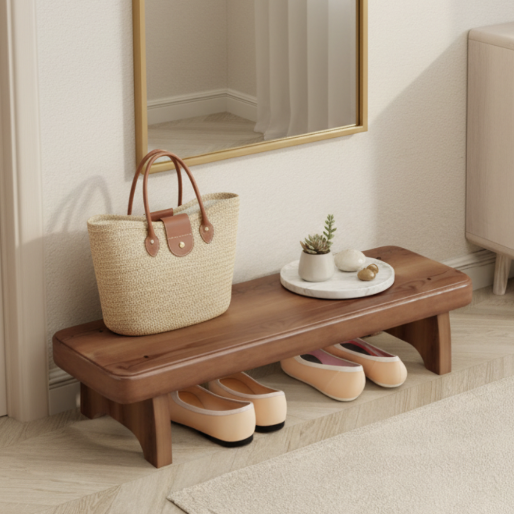 Vintage Solid Wood Shoe Bench with Walnut Storage for | Ridorn-Benches-Ridorn