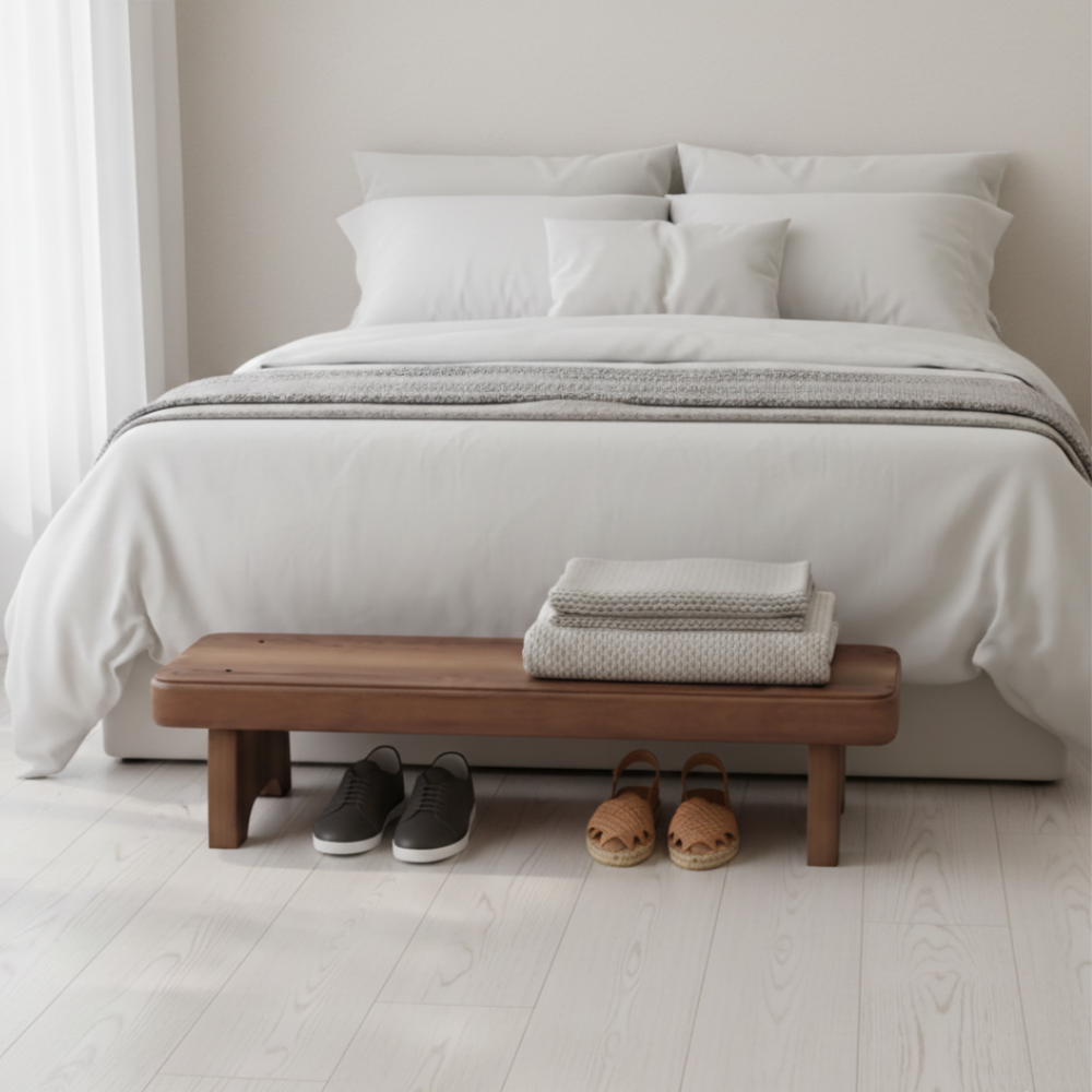 Vintage Solid Wood Shoe Bench with Walnut Storage for | Ridorn-Benches-Ridorn