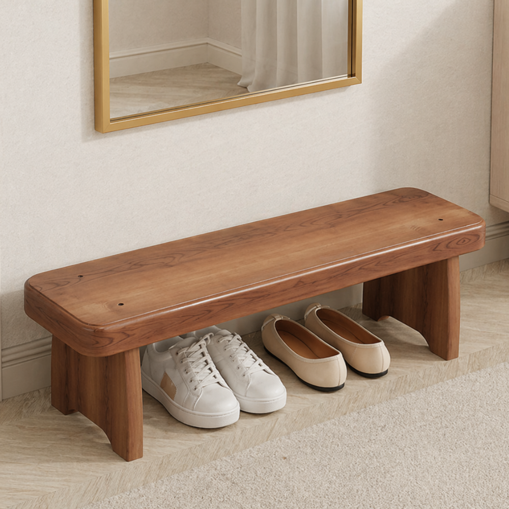 Vintage Solid Wood Shoe Bench with Walnut Storage for | Ridorn-Benches-Ridorn