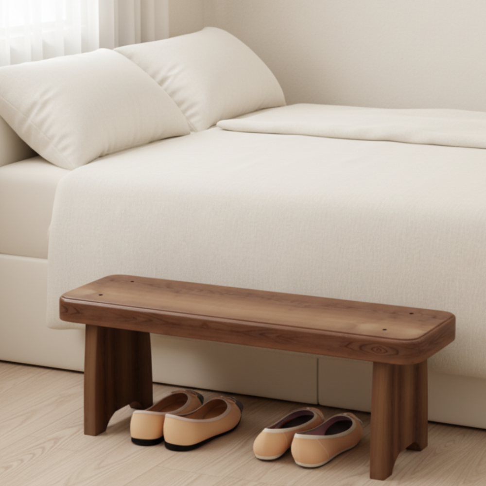Vintage Solid Wood Shoe Bench with Walnut Storage for | Ridorn-Benches-Ridorn
